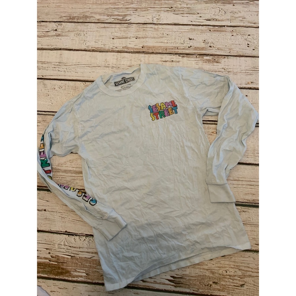 Sesame Street Long Sleeve Graphic‎ T-Shirt Blue Characters Elmo Cookie Monster S